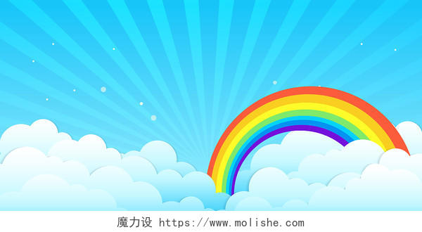 蓝色卡通小清新自然天空云朵彩虹展板背景